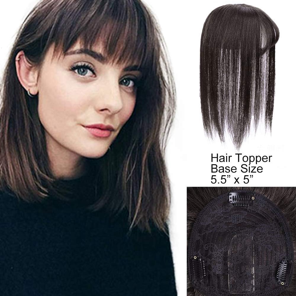 AISI HAIR Top Crown Closure Clip in Crown Topper with Bangs 100% Human Hair Topper Clip in Bangs with Scalp for Women โฆ