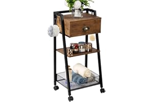 Hadulcet Bathroom Ladder Shelf, 3 Tier Shelf with Drawer, Bathroom Standing Shelves, Table Stand for Small Space, Free Standing Storage Shelf Organizer, End Table for Living Room Bedroom, Rustic Brown