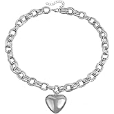 coadipress 14K Gold Chunky Puffy Heart Choker Necklace for Women Unique Heart Pendant Necklace Big Heart Pendant Adjustable Simple Trendy Chain Heart Necklaces Y2K Grunge Jewelry Gift