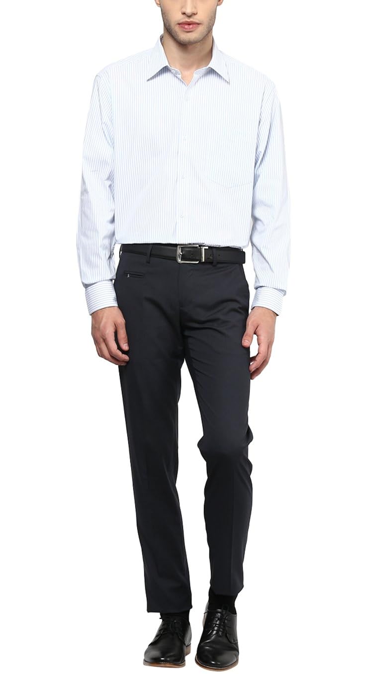 american crew men's full sleeve stripes shirt with pocket (white & sky blue)