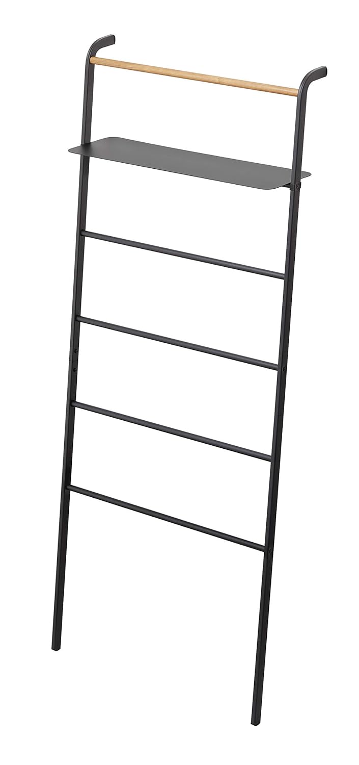 YAMAZAKI home Tower Leaning Ladder With Shelf Black (Renewed)