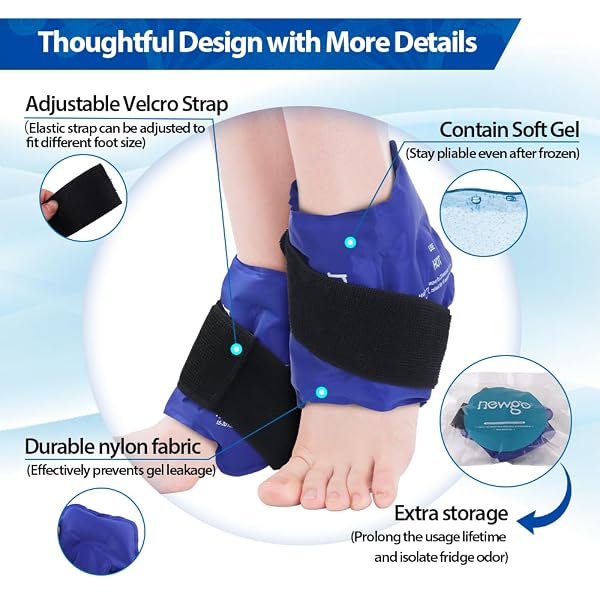 NEWGO ANKLE ICE PACK WRAP FOR SWELLING, ICE PACK FOR ANKLE INJUIRES REUSABLE HOT COLD THERAPY GEL COLD PACK FOR SPRAINED ANKLES, ACHILLES TENDONITIS – 2PACK