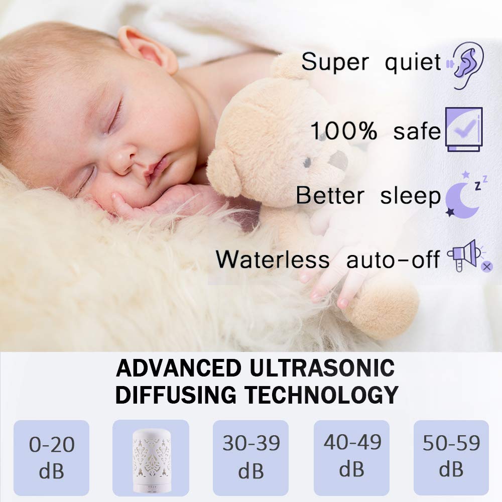 Essential Oil Diffusers White Aroma Ceramic Diffuser with 4 Timer Setting&7 Color LED Lights (Damask) : Beauty