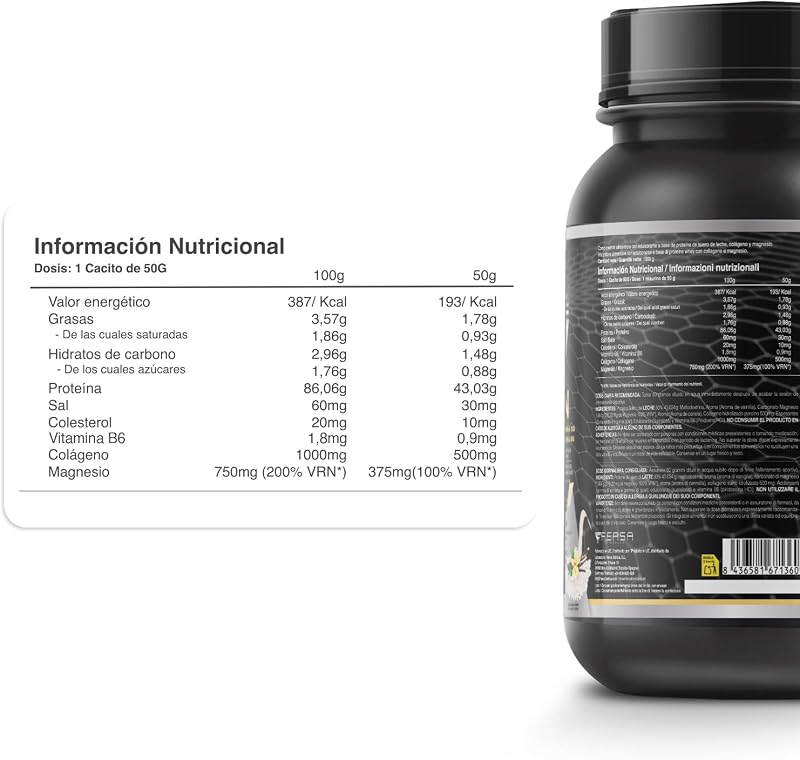 Whey protein isolate 100% pura | Proteine whey isolate + collagene + magnesio | Proteine del siero di latte isolate per lo sviluppo muscolare | Massa muscolare pulita | 30 dosi (Vanillegeschmack)