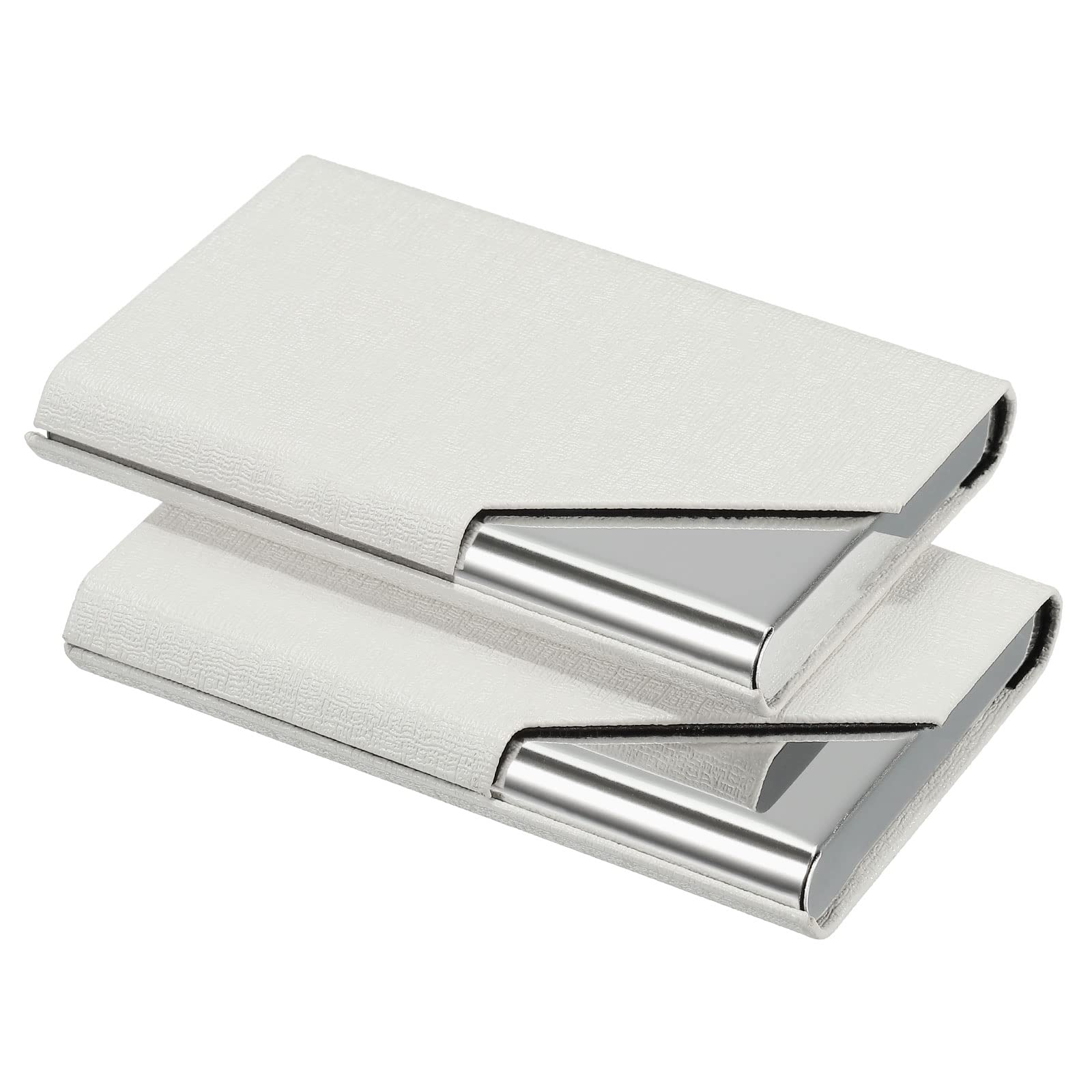 PATIKIL Business Card Holder, 2 Pieces PU Leather Flip Slim Name Cards Protector Case for Women Men, White