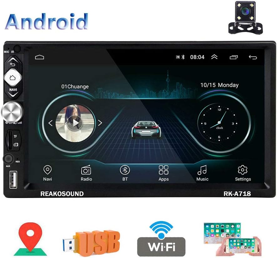 Android Car Stereo Double Din 7 Inch Touch Screen Car Radio Bluetooth in Dash GPS Navigation Head Unit Car Audio Video WiFi FM/AUX/USB/TF/Mirror Link/Steering Wheel Control + Rear View Camera