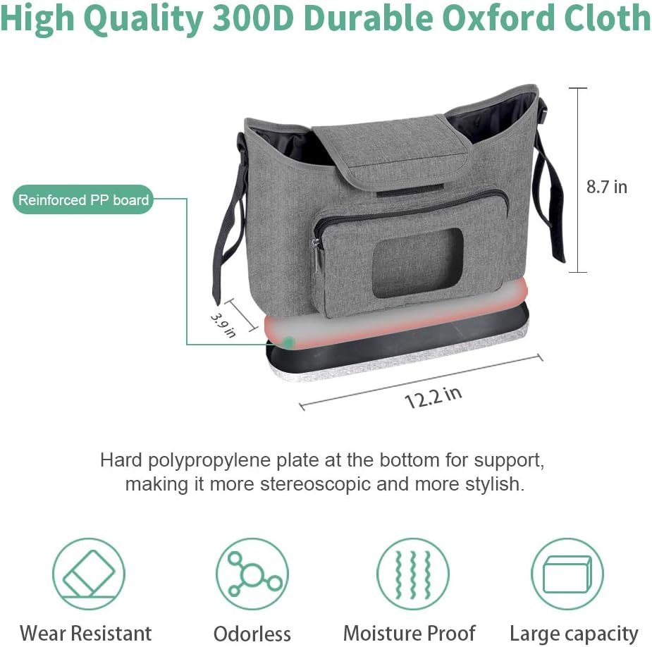 Baby Stroller Organizer - Stroller Accessories Bag Large Space with 2 Cup Holders Multiple Zipper Pockets for Bottle, Diaper, Phone, Toys, Baby Items - Fits All Strollers, Easy Installation: Home Improvement
