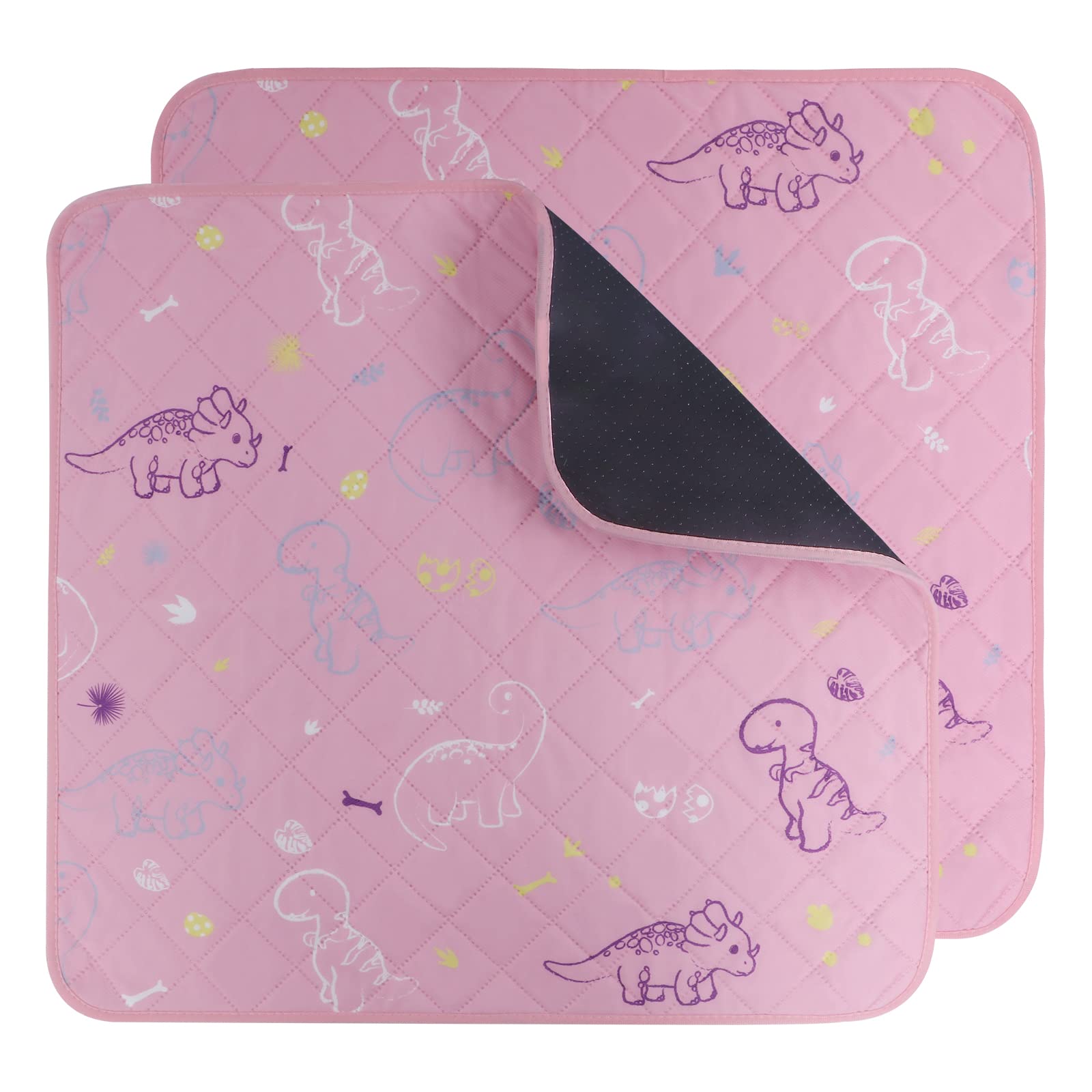 IEUUMLER Washable Pee Pads for Dogs, 2 Pack Waterproof & Non-Slip Pack Whelping Pad, Reusable Washable Puppy Potty Training Pad with Fast Absorbent for Playpen FC013 (Pink Dinosaur, 60*60 cm-2 pcs)