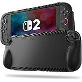 Fintie Silicone Case Compatible with Nintendo Switch 2 (2025) - Soft [Anti-Slip] [Shock Proof] Protective Cover with Game Card Slots & Ergonomic Grip Design, Drop Protection Grip Case (Black)