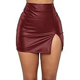 Panegy Women Leather Skirt Side Split Bodycon Mini Skirt High Waist Skirt for Club Party Casual