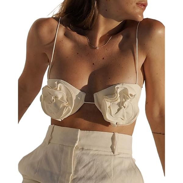 Sexy Tank Top for Women 3D Floral Tassels Ruffle Crop Top