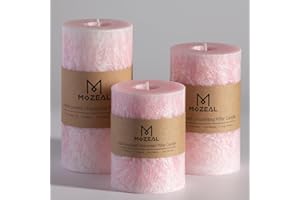 MOZEAL Hand-Poured, Unscented Pink Crystal Pillar Decorative Candles, Elegant Set of 3 in Different Sizes (3"x4", 3"x5", 3"x6"), Luxurious Décor for Spring Homes & Events