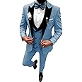 Wangyue Mens Tuxedo Suit Set 3 Piece Wedding Tuxedos for Men Slim Fit Prom Suits Double Breasted Groom Tux with Bow Tie