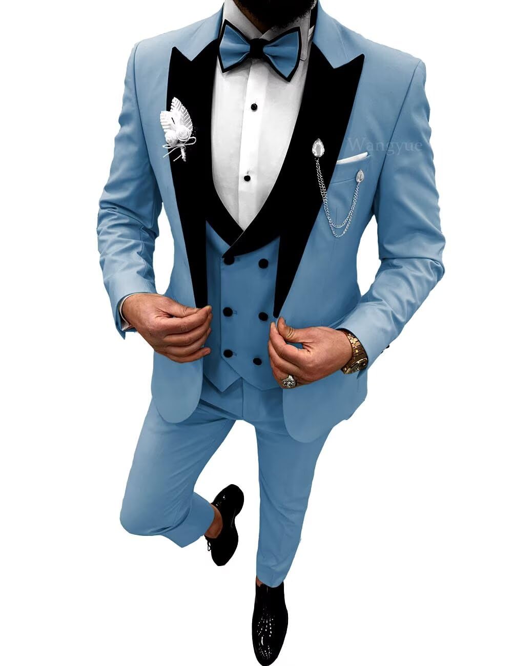 Wangyue Prom Suit Tuxedo Sets 3 Pieces Dusty Blue