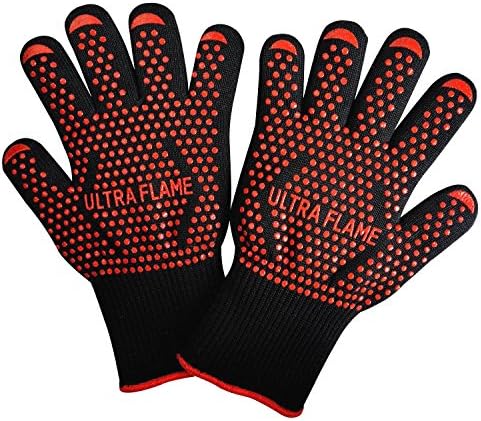 UltraFlame BBQ Grilling Gloves - 750F Heat Resistant Silicone Insulated Protection - Kitchen Cookware Accessories (pack of 1pair/2pcs)