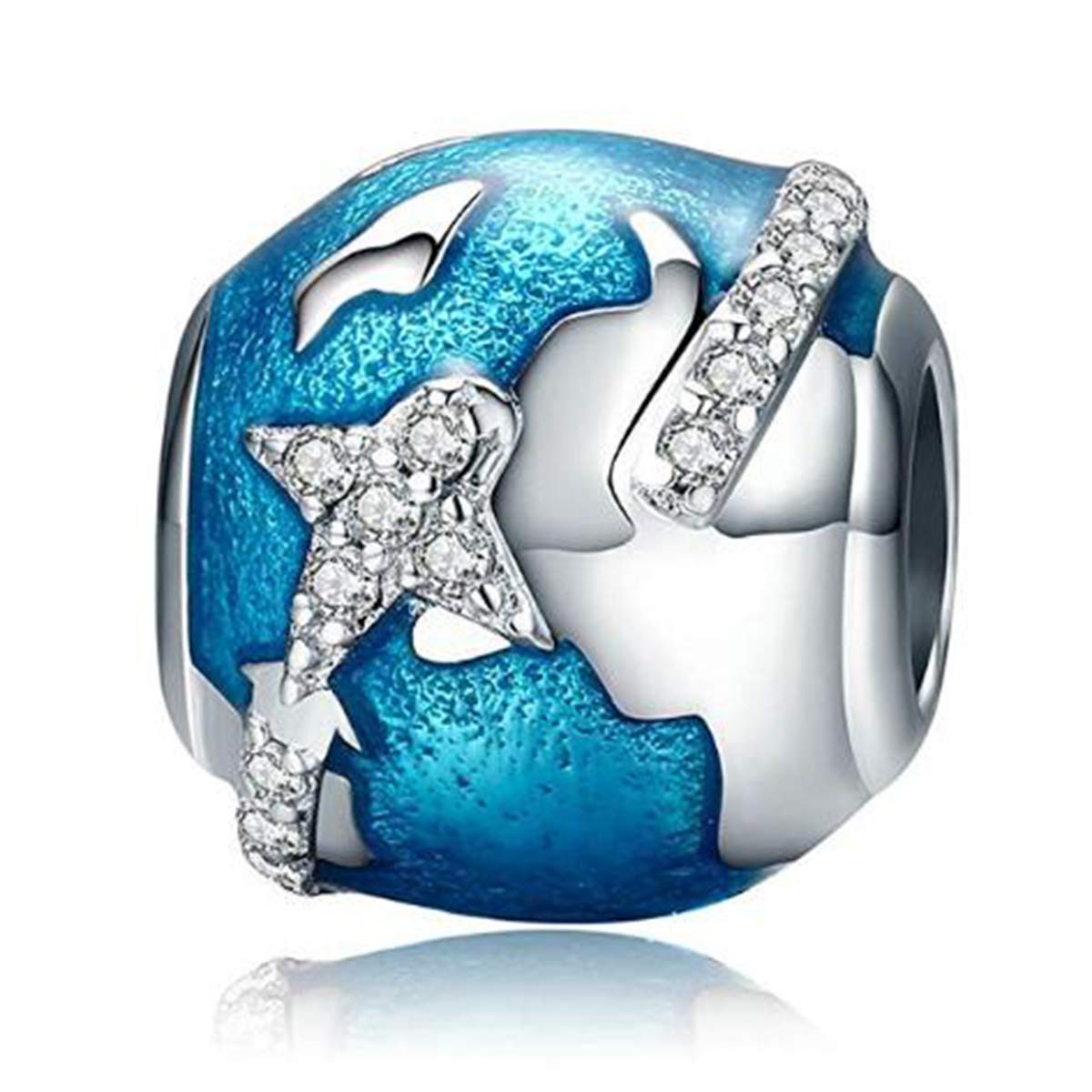 I Love to Travel Charm Beads for Bracelets 925 Sterling Silver Flying World Globe Beads Anniversary Birthday Charm for Pandora Bracelets (Travel Around World Charm Beads)