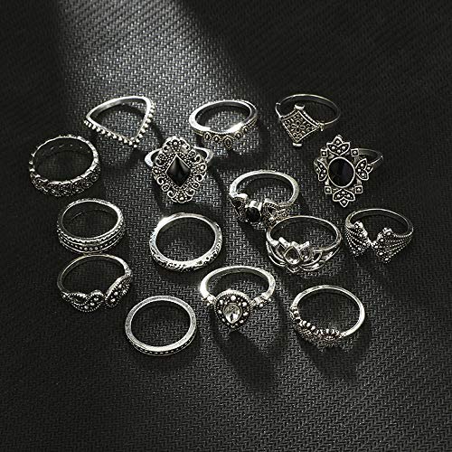 16 PC 2021 Fashion Rings for Women Girls, Personalized Premium Mom Loves You Forever Rings, Diamond Silver Exquisite Wedding Ring Jewelry Gifts Rhinestone Dazzling Ring Gift Size 5-11 (ZT, One Size)