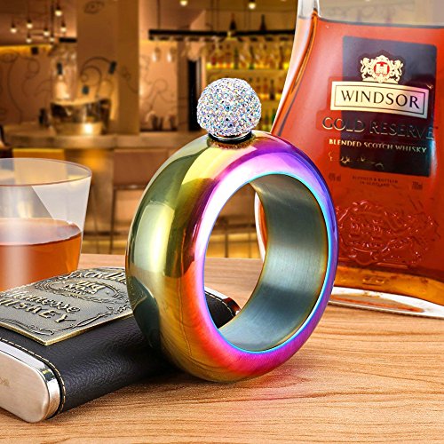 BOKIN Bracelet Bangle Flask Creative 304 Stainless Steel Wine/Alcohol Wrist Flasket with Rhinestone Lid, Funnel in Gift Box For Women Girls Dance Birthday Party Club Bar 3.5oz - Thumbnail 4