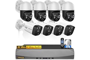 OOSSXX (Auto Tracking) 4K 2-Way Audio PTZ PoE Outdoor Wired Security Cameras System Home Wired Cameras Video Surveillance DVR Recorder System