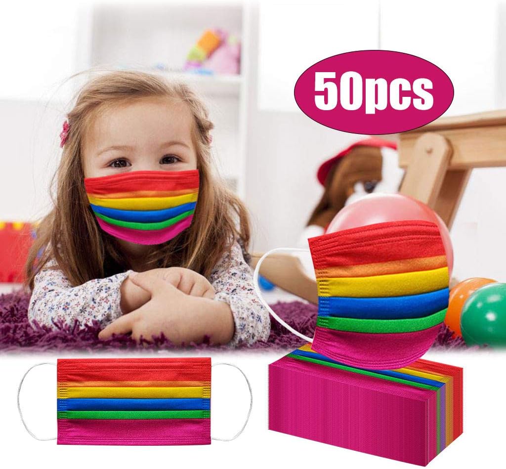 Amazon 50PCS Cute Rainbow Printed Kids Disposable Masks just 9.99