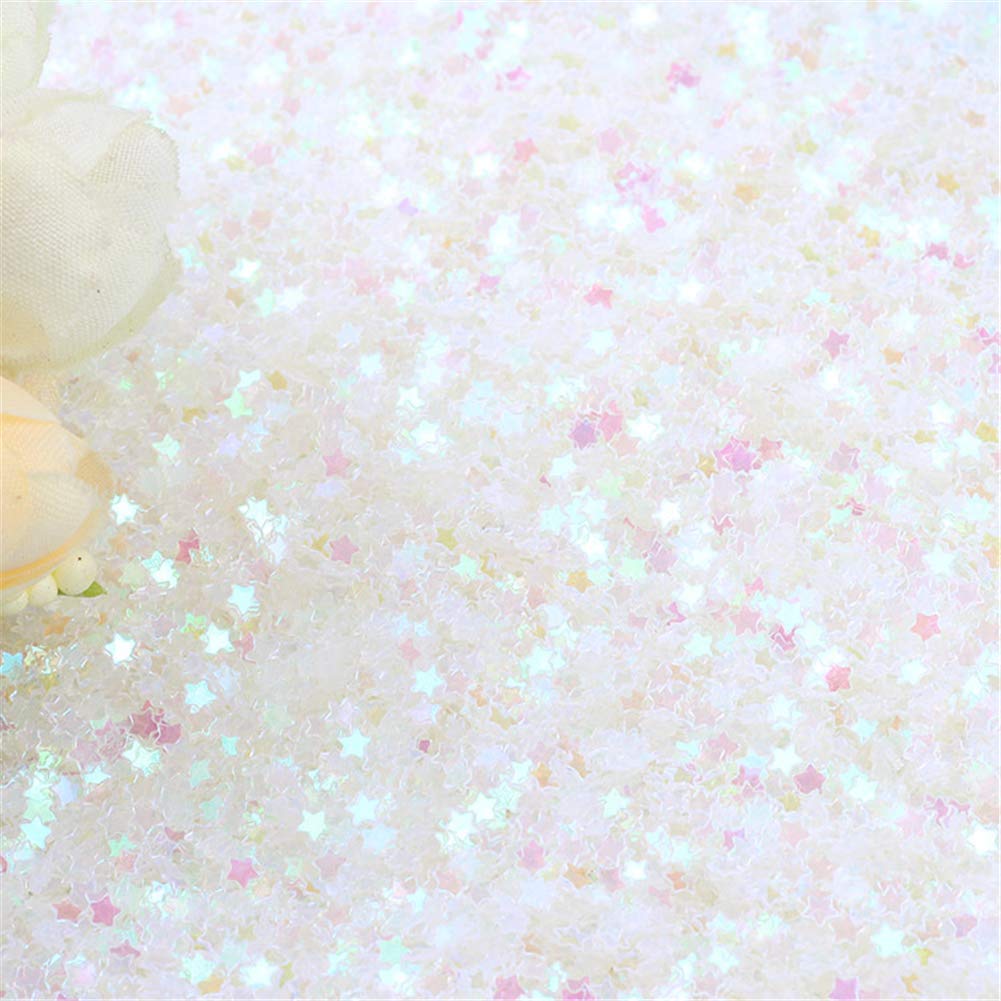 100g Iridescent Star Shaped Sequins Glitter Flat PVC Star Sequins Paillettes for Scrapbooking Embellishment Card Making Jewelry Making Nail Manicure Decorartions (Clear)