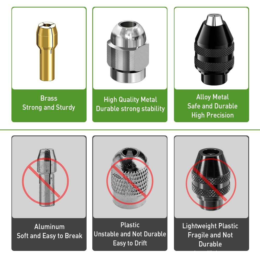 15 Stück Bohrfutter-Spannzangensatz Kompatibel mit Dremel, Zubehörsatz für Multifunktionswerkzeuge, 1/32" bis 1/8" Ersatz 4486 Schnellwechsel-Bohrfutter mit Ersatz 4485 Messing-Spannzange Metallmutter 5