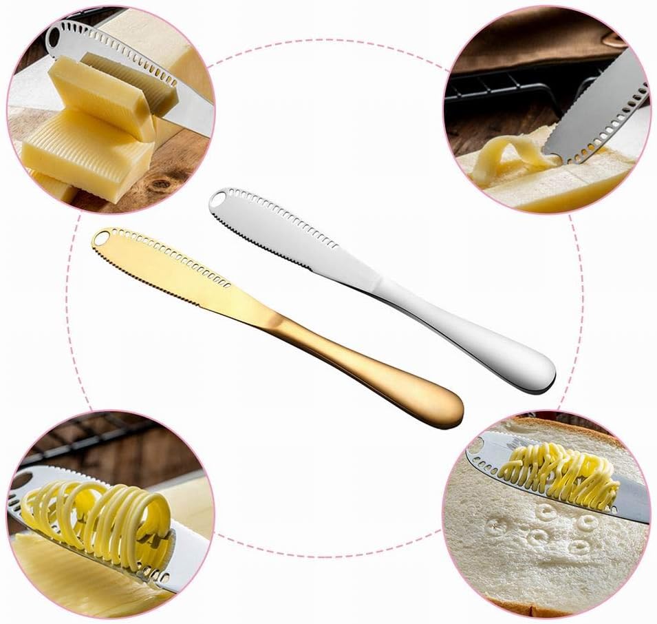 Lypum 3-in-1 Multi-Function Butter Spreader, Professional Butter Knife Cutter Butter Curler with Grip Handle Kitchen Utensil for Butter/Cream/Cheese