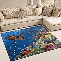 YZGO Colorful Coral Reef Turtle Fishes Under Sea Rug, Kids Children Area Rugs Non-Slip Floor Mat Resting Area Doormats