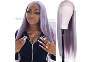 FUHSI Long Straight Light Purple Kanekalon Synthetic Wig For Women Middle Part Lace Hair Replacement Wig for Party Cosplay Soft & Smooth, Tangle-Free Heat Resistant Fiber Wigs…
