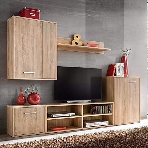 Tidyard 5 Stuck Wohnzimmer Esstisch Modern Tv Mobel Wand Tv Schrank Mit Led Zeitgenossisch Holz Spanplatte Eiche Sonoma Amazon De Kuche Haushalt
