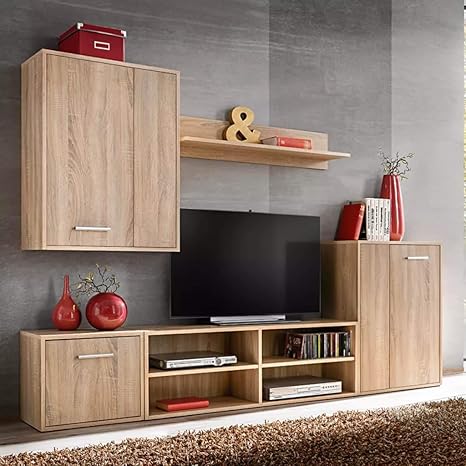 Tidyard Tv Wall Unit Set 5 Pieces Tv Stand Drawer Storage Cabinet
