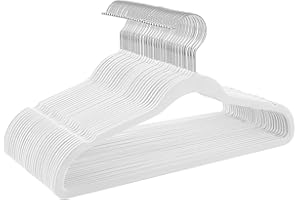 TIMMY Non-Slip Velvet Hangers - Suit & Coat (50-Pack) Ultra Thin Space Saving Heavy Duty Hangers Hold Up-to 10 Lbs - White/Silver