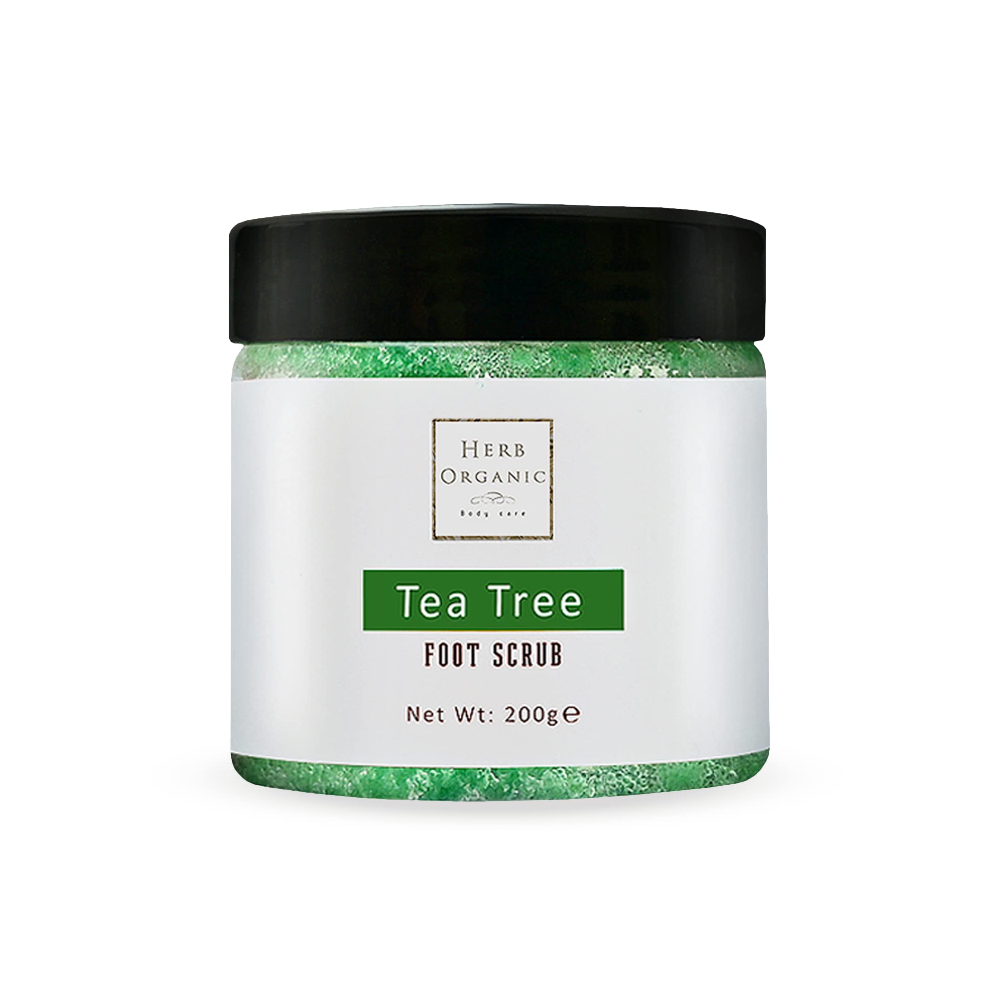HerbOrganic Antibacterial Tea Tree Foot Scrub – 200 g – Exfoliates, Moisturizes and Cleanses – Helps with Corns, Calluses, Athlete Foot, Jock Itch & Foot Odour – with Green Tea, Sea Salt & Jojoba Oil