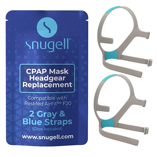Snugell Strap Replacement for ResMed AirFit F20 Headgear Full Face Mask CPAP Supplies – 2-Pack Gray & Blue – Ultra-Soft Premium Elastic Nylon for Comfort, Durability - Secure Fit – Clips Not Included