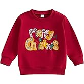 Adobabirl Toddler Baby Girl Boy Christmas Sweatshirt Santa Letter Embroidery Pullover Sweater Shirt Christmas Outfit