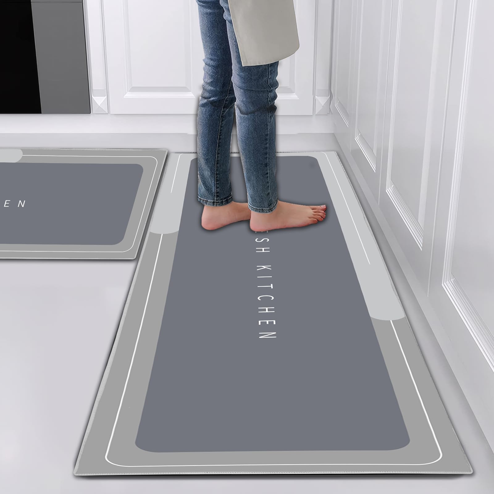 Hoimlm Kitchen Rug Set 2 Piece Non Slip and Anti Fatigue Kitchen Mat, Washable Mats and Rugs for kitchen,Hallway Runner Set, Dining Room, Entryway and Home Decoration Office — image 1