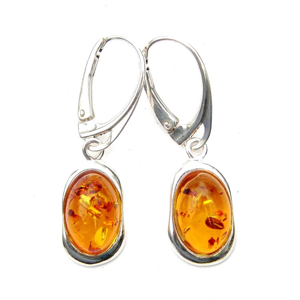 925 Sterling Silver Amber Necklace Or Earrings Birthday Anniversary Christening Gift Girls Women (Oval Earrings)