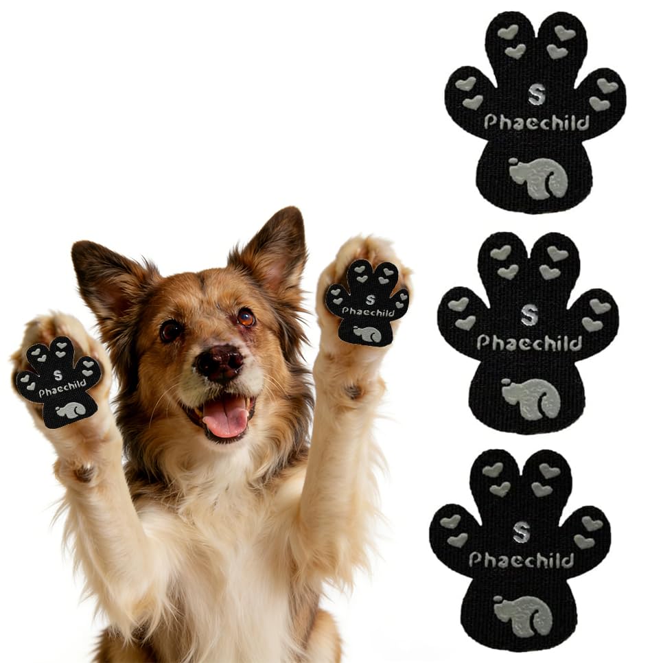 Phaechild Dog Paw Pads Anti-Slip Grips,20 sets 80 Pads Dog Paw Protectors for Senior Dogs on Hot Pavement,Provides Traction to Keep Them from Slipping on Smooth Floors Black S