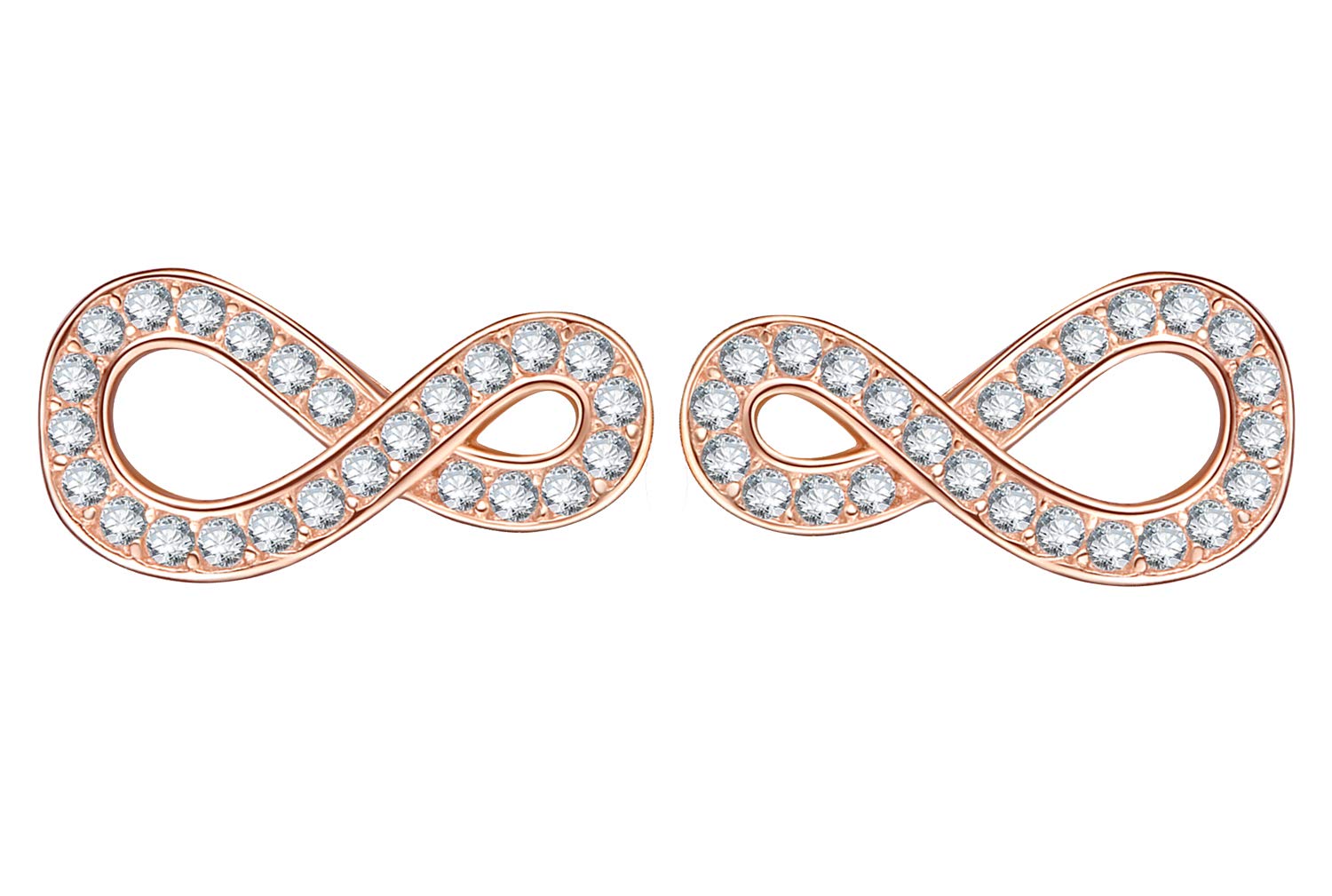 Fashion Women Girls Infinity symbol Earrings, 925 Sterling Silver Zircon Stud Earrings, Rose Gold, Christmas birthday present