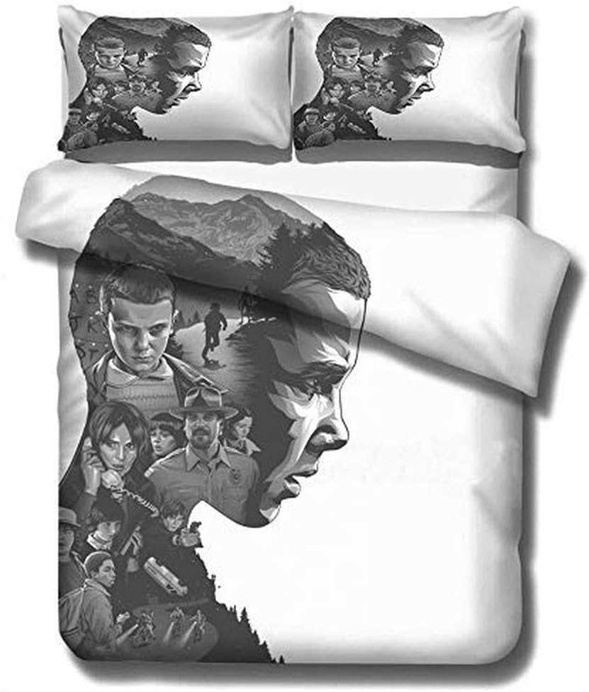 XWXBC Stranger Things Bedding Set - Duvet Cover and Pillowcase, Microfibre, 3D Digital Print Three-Piece Set, Thick and Soft, A06, 135 x 200cm