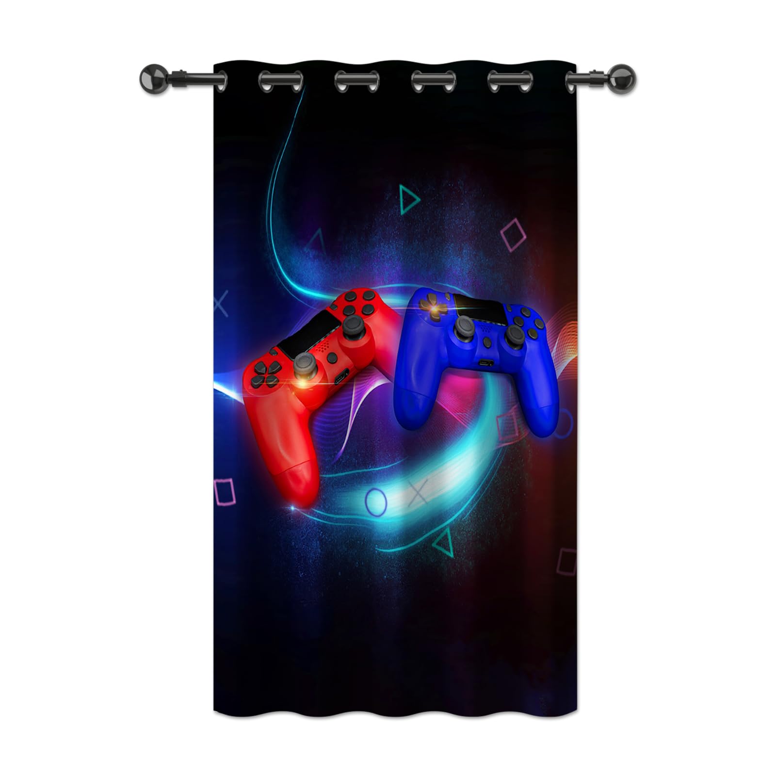 YONGFOTO 117x229cm Gamer Curtains for Boys Gaming Room, Video Game Fluorescence Gamepad Controller Blackout Window Drapes with Eyelet for Youth Kids Bedroom, 1 Panel