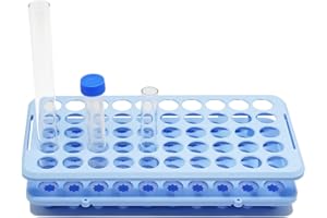 LSVERDE 1 Pcs Plastic Test Tube Rack Holder for 5ml/10ml/15ml Centrifuge Tubes, Detachable,Silicone Pad Tubes 50 Holes with Hole Diameter 18 mm (Light Blue）