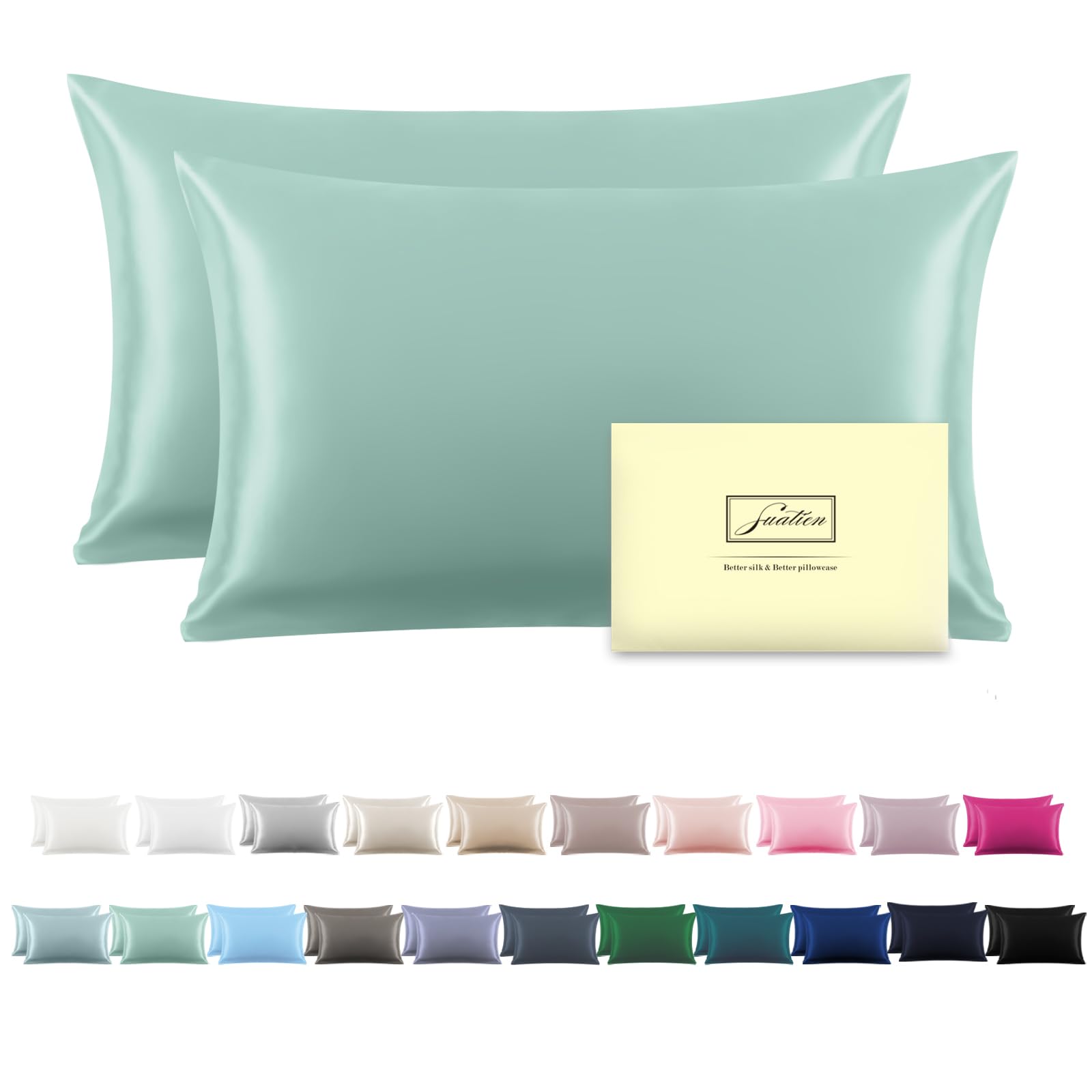 Silk Pillow Cases 2 Pack,Soft Breathable and Sliky Standard Size Pillow Cases Set of 2,Natural Mulberry Silk Pillowcase Set of 2 for Hair and Skin with Hidden Zipper (Sage Green,20"X 26",2pcs)
