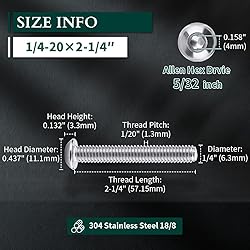 1/4-20 x 2-1/4" Button Head Socket Cap Bolts
