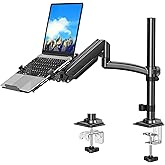 MOUNTUP Laptop Desk Mount, Adjustable Laptop Stand for max 17" Notebook or 32" Monitor, Laptops Arm Mount for Desk Holds 4.4-22lbs, Tall Laptops Stand with Clamp/Grommet