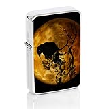 Raven Crow Red Full Moon Windproof Flip Top Silver