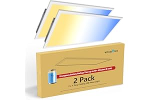 VocgoUU 2 Pack 2x4 LED Flat Panel Light with Emergency Battery Backup, Up to 1.5H of Power Support at 8W Output, 0-10V Dimmable, 3000/4000/5000K, 30/40/50W Selectable, UL & ETL