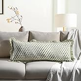 CPC Emerald Green 100% Cotton Block Print Ruffle Sham Cover 14x36 inch, Handmade Boho Floral Pillowcase, Farmhouse Cottagecore Bedding, Soft Decorative Cushion Cover for Bedroom Décor