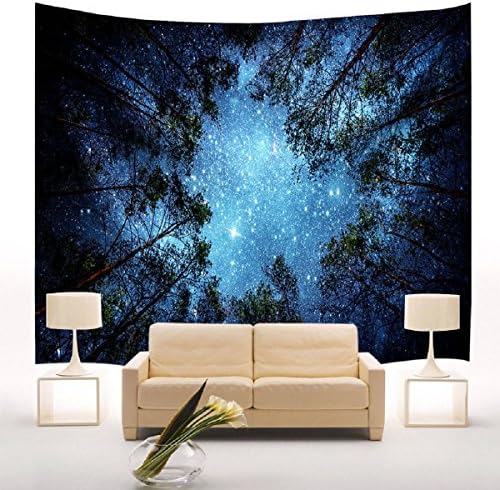 Forest Starry Tapestry Wall Hanging 3D Forest Tree Tapestry Night Stars Sky Wall Tapestry Mandala Bohemian Hippie Tapestry Galaxy Natural Landscape Tapestry for Bedroom Wall Decor Large Size 59x79inch