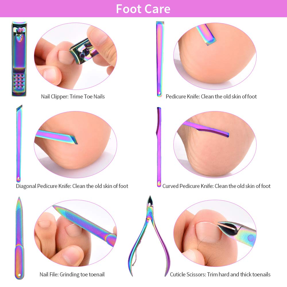15 Pcs Nail Clippers, Rainbow Color Toenail Clippers Manicure Set Pedicure Tools Nail Clippers for Women Stainless Steel Nail Clippers Nail Clipper Set Provide Hands Foot and Face Care for Men Women : Beauty